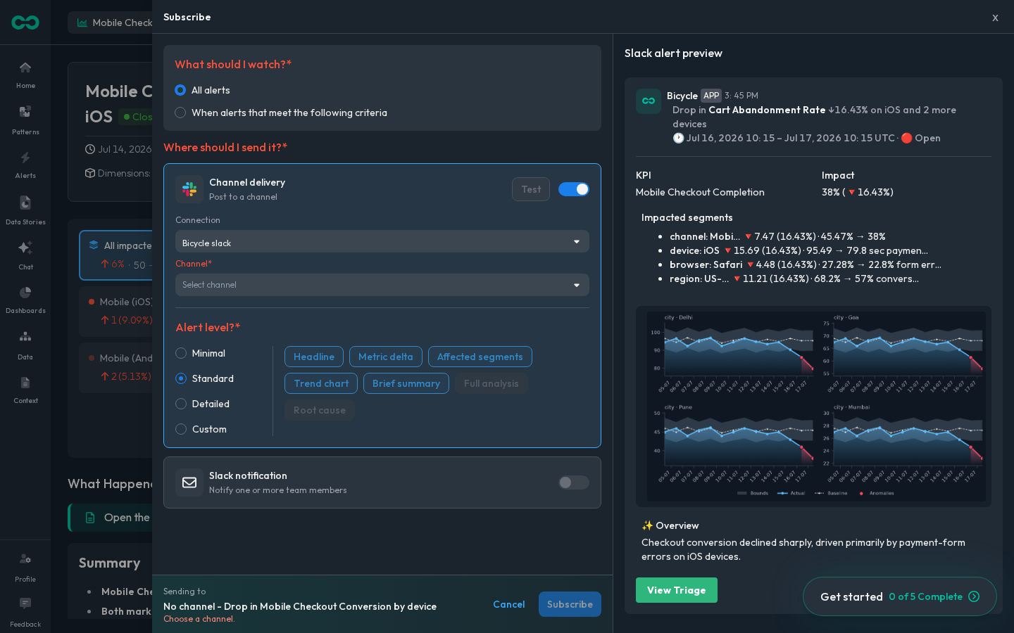 Route alerts and data stories to the teams that own each KPI