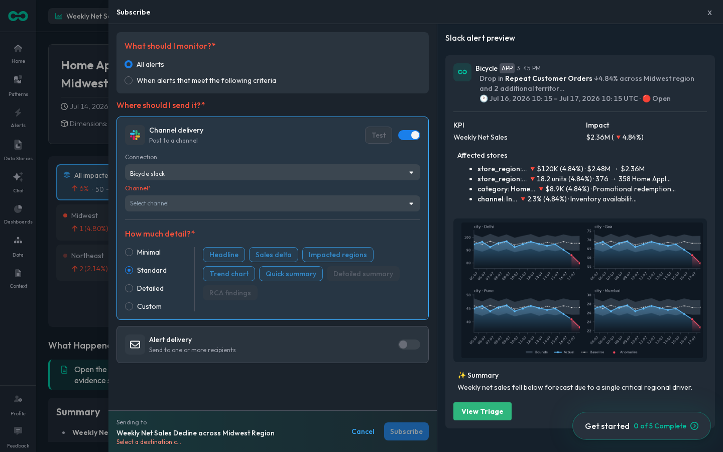 Route alerts and data stories to the teams that own each KPI
